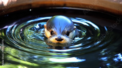 Adorable Otter in a Serene Pool: A Captivating Wildlife Encounter