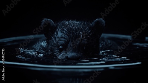Mysterious Otter Pup in Dark Water: A Nighttime Wildlife Encounter