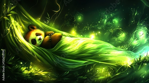 Panda's Dream in a Luminous Green Hammock