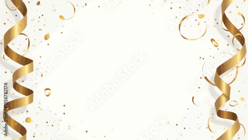 Golden Streamers and Celebration: A lively composition of gold streamers and confetti, gracefully cascading against a bright backdrop, radiates joy and festivity. It is ideal for joyous occasions.