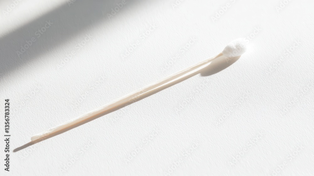 Simple Cotton Swab on White Background with Natural Sunlight Creating a Clean Minimalist Look Simple Cotton Swab on White Background with Natural Sunlight Creating a Clean Minimalist Look
