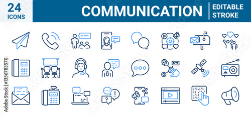 line web icons Communication, promotion. Containing discussion, speech bubble, talking, consultation Editable stroke.