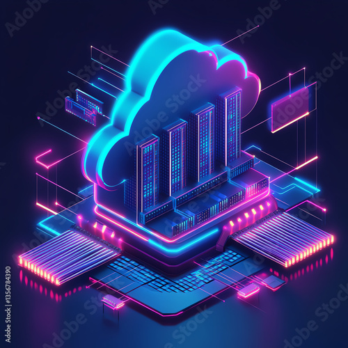 vibrant 3D cloud server icon with glowing elements, representing modern technology and data storage solutions