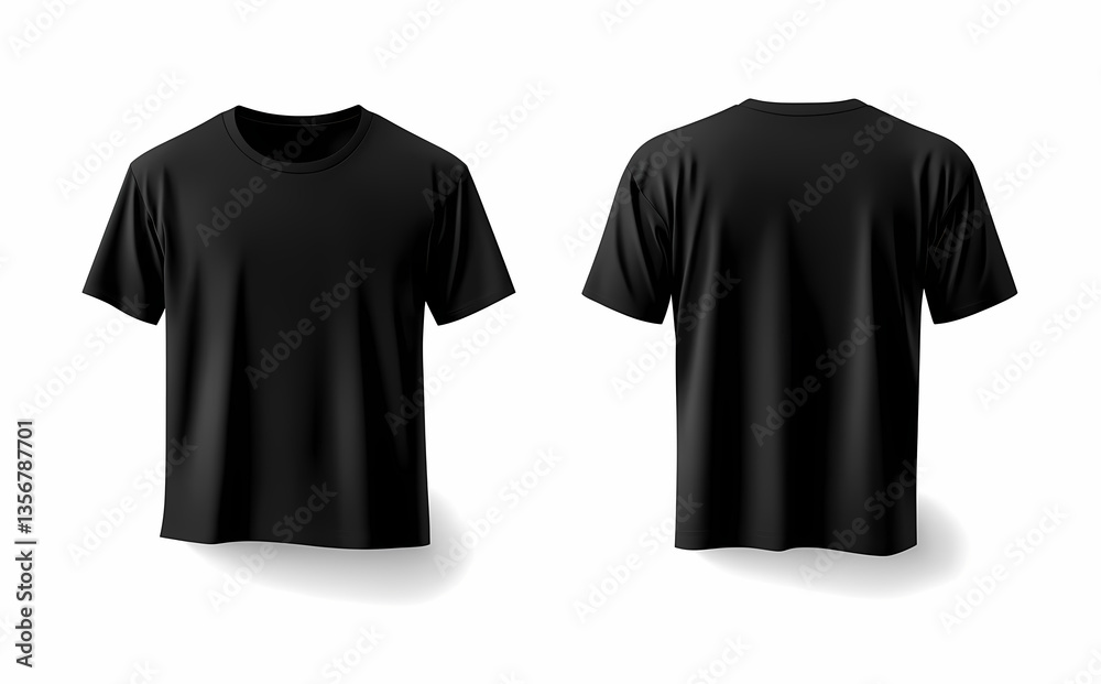 Essential Black T-Shirt: A simple, clean, and versatile plain black t-shirt is displayed, featuring both front and back views, perfect for showcasing designs or for minimalist apparel. Essential Black T-Shirt: A simple, clean, and versatile plain black t-shirt is displayed, featuring both front and back views, perfect for showcasing designs or for minimalist apparel.