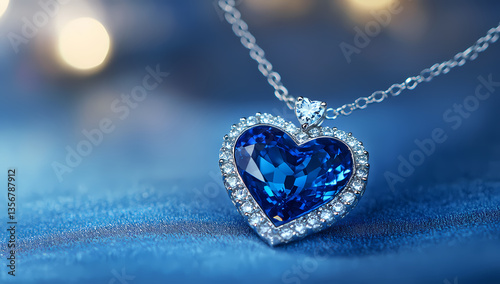 Sapphire Heart Pendant: A stunning sapphire heart pendant necklace resting elegantly on a backdrop, radiating an aura of romance and luxury. Capture the timeless beauty, exquisite craftsmanship.