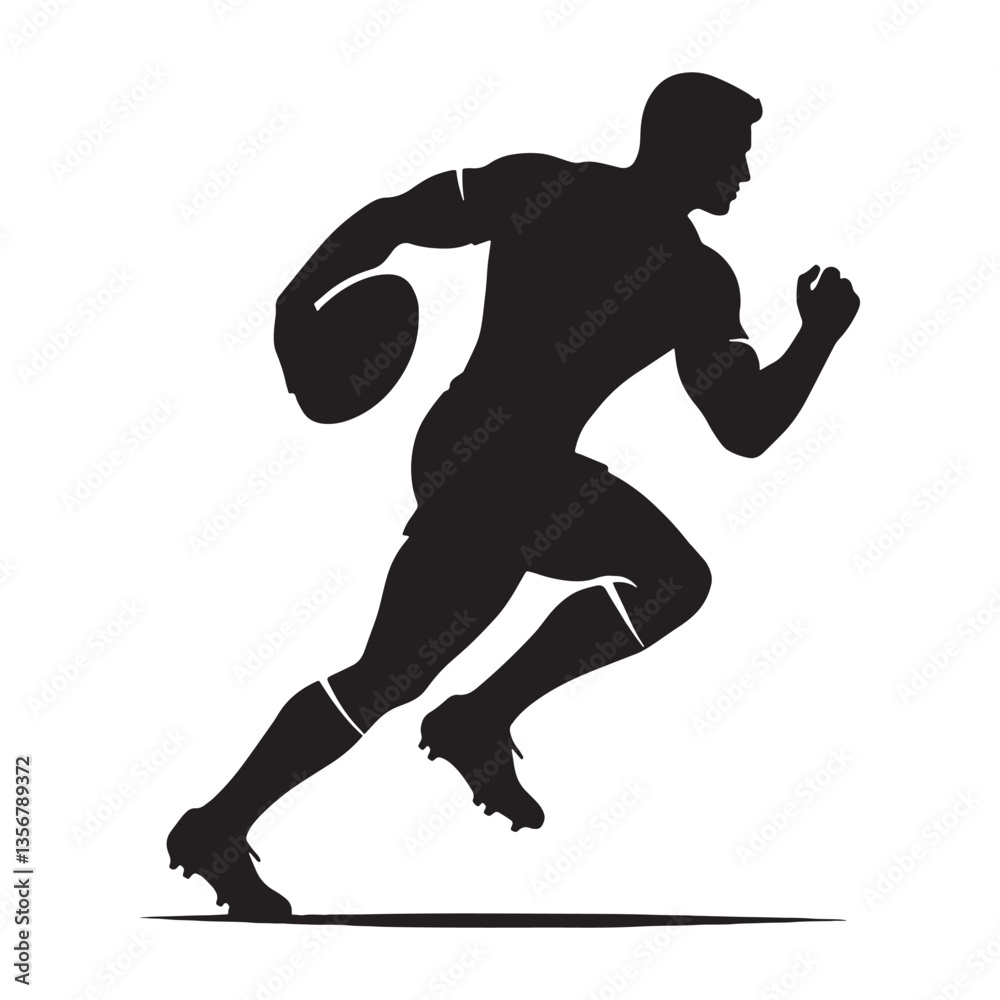 Fototapeta premium Confident Rugby Player silhouette, standing tall before kickoff - Rugby illustration - Minimalist Rugby vector - Game-day mindset
