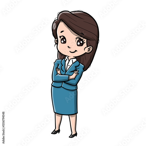 Businesswoman with arms crossed, representing authority and confidence. Suitable for business presentations, websites, and marketing materials targeting professional women.