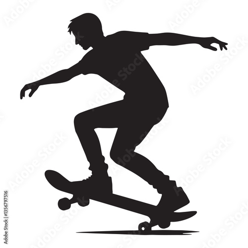Parkour-Inspired Skateboarder silhouette, turning obstacles into opportunities - Skateboarder illustration - Minimalist Skateboarding vector - Skater’s playground

