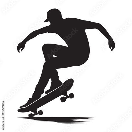 Freestyle Skateboarder silhouette, showcasing tricks and flips - Skateboarder illustration - Minimalist Skateboarding vector - A moment of balance

