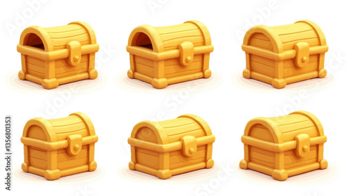 Cartoon treasure chests collection, isolated on white background, cute and colorful vector set for games, pirate themes, and adventure designs.