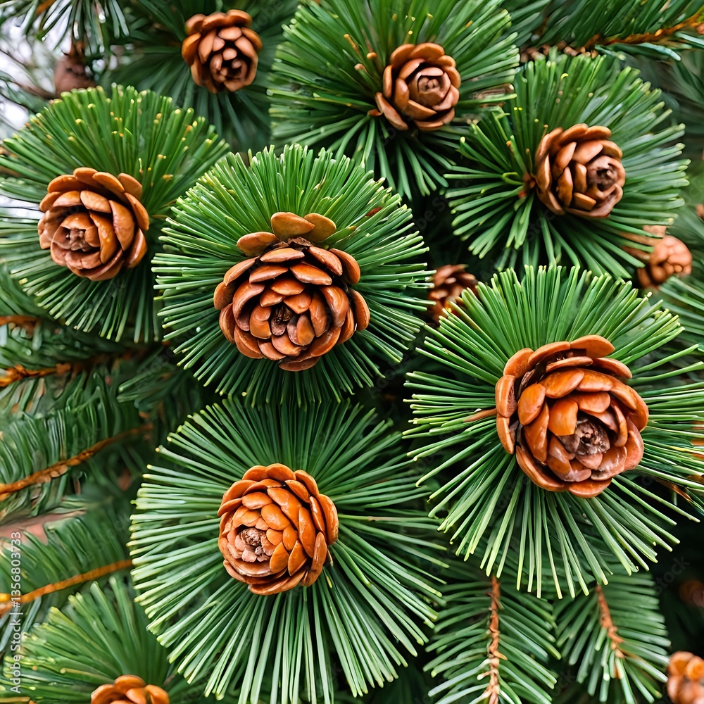 Fototapeta premium Lush Evergreen Branches with Cones