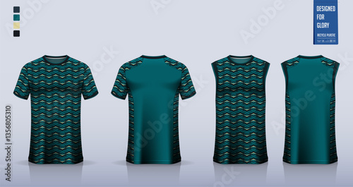 T-shirt mockup, sport shirt template design for soccer jersey, football kit. Tank tops for basketball jersey, running singlet. Fabric pattern for sport uniform in front and back view.