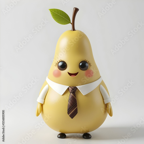A cute anthropomorphic pear character with a soft, plump body, tiny stubby hands, and small black feet.
