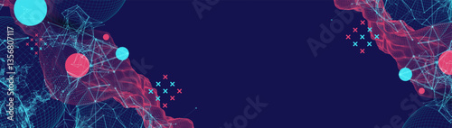 Science fiction background. Abstract image of wireframe wave and sphere with plexus effect.