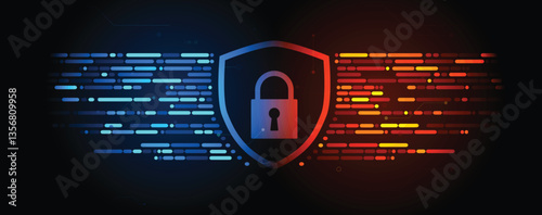Cyber security neon lock protect data