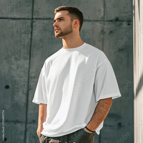 A handsome man wearing a white shirt outside a building
