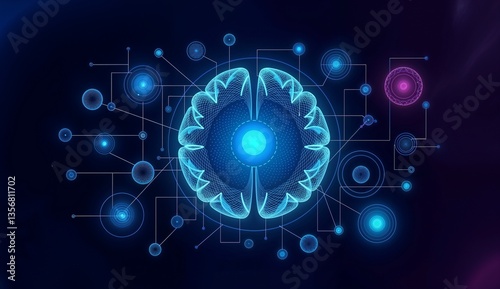 Wallpaper Mural Abstract digital brain illustration with blue patterns and nodes   Torontodigital.ca