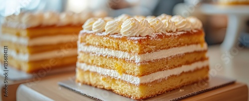 Close up of honeycomb cake filled with white chocolate cream cheese and lemon curd filling