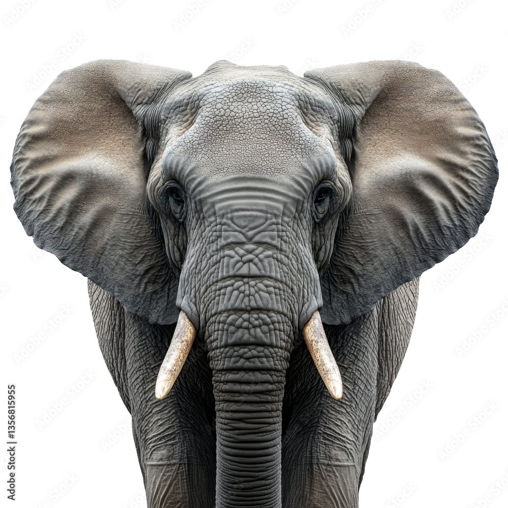Obraz premium adult elephant with tusks looking at camera, isolate on transparent background