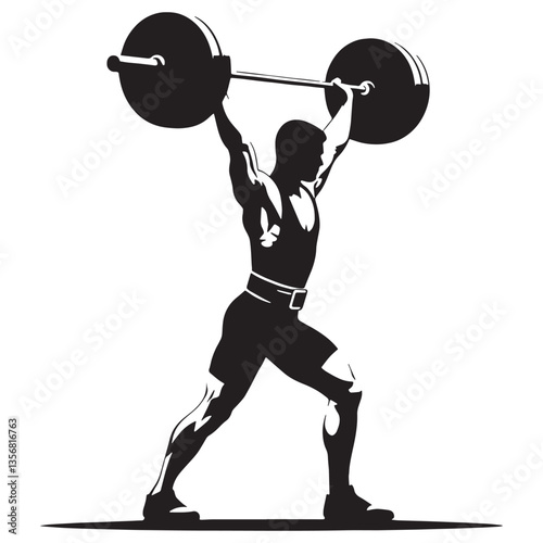 Epic Weightlifter silhouette, commanding the stage with raw power - Weightlifting illustration - Minimalist Weightlifter vector - Strength unleashed

