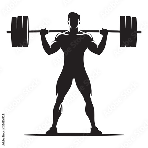 Heroic Weightlifter silhouette, symbolizing perseverance and resilience - Weightlifting illustration - Minimalist Weightlifter vector - A test of willpower

