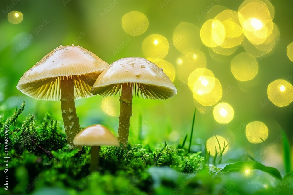 Glowing mushrooms in enchanted forest at night. Neural network AI generated Glowing mushrooms in enchanted forest at night. Neural network AI generated