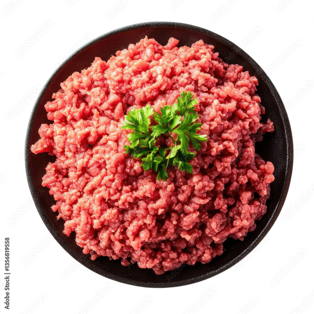 Minced meat pile top view isolated on transparent background Minced meat pile top view isolated on transparent background