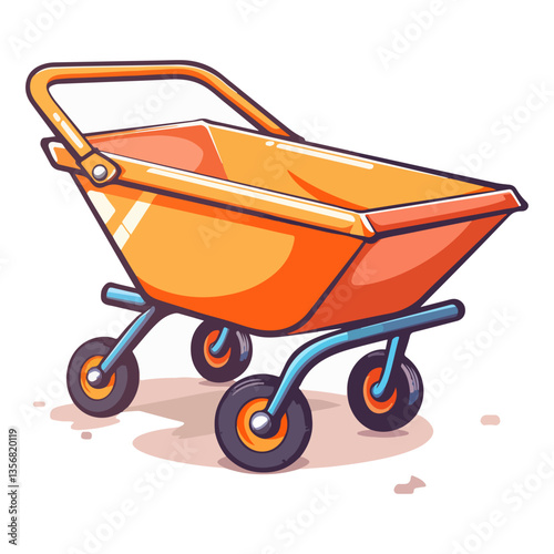 Orange Wheelbarrow Illustration Garden Cart, Four Wheels,  Heavy-Duty Transport