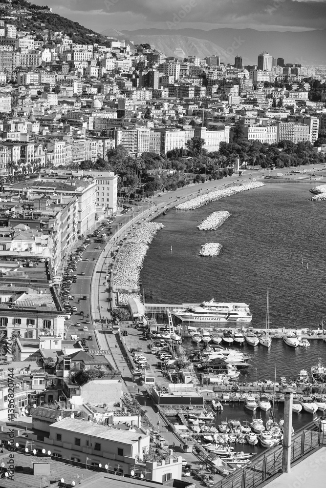 Aerial view of Naples seafront from Posillipo with stunning coastal scenery and cityscape