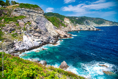 Idyllic summer day along the stunning coastline of Skopelos, Greece