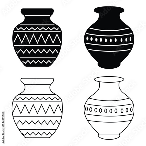 Beautiful vase vector icon. Silhouette of vase, pitcher icon. Various clay vessels for creating pattern, print,  collages, decoration simple solid icon. Vector Illustration.