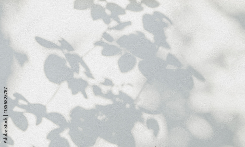 Fototapeta premium Rose leaf shadow. Shadows and light from sunlight of natural rose leaf tree branch plant , grey rose leaves shadow overlay effect for foliage mockup