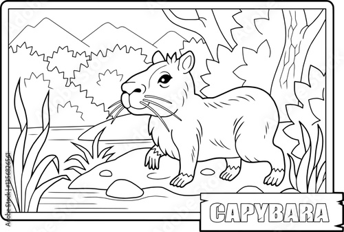 cute capybara coloring book for children
