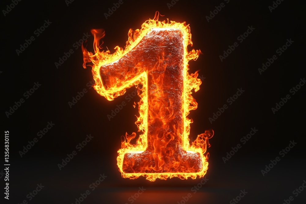Fiery number one glowing brightly against a dark background showcasing vibrant flames and a bold design Fiery number one glowing brightly against a dark background showcasing vibrant flames and a bold design