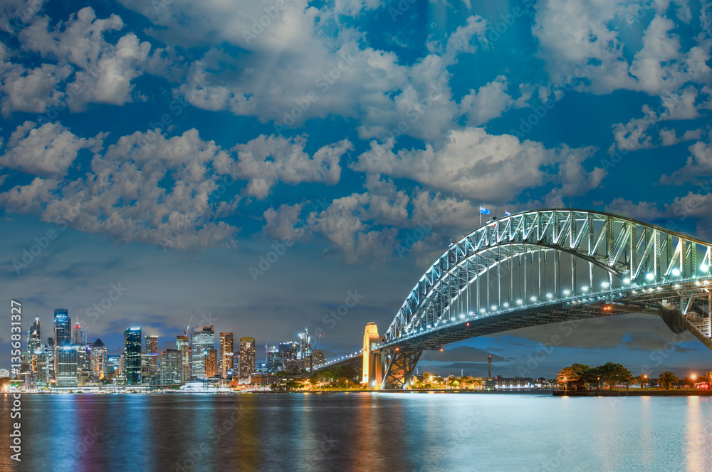 Close-Up of Sydney Harbour Bridge Arch and Twinkling City Lights Close-Up of Sydney Harbour Bridge Arch and Twinkling City Lights