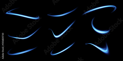 dynamic light traces, abstract light lines, blue motion streaks, neon speed lines, glowing blue trails, fast-moving light, futuristic light waves, electric blue motion, vibrant speed streaks, luminous