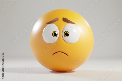 A sad yellow emoji with large eyes and furrowed brows against a plain background, expressing emotion