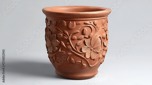 Handcrafted Clay Beaker with Exquisite Flower Motifs – Artisanal Ceramic Design