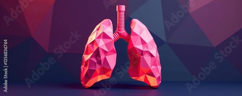 Abstract low-poly lung anatomy model with geometric background,  style,  geometric