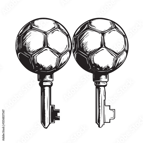 set of two images of keys with a soccer ball, vector, graphics

