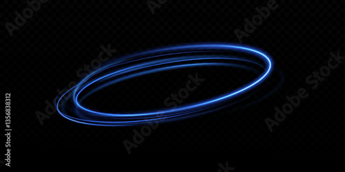 Dynamic blue lines of light with glow effect. Rotating light shiny rings. Abstract sparkling blue circles of movement.