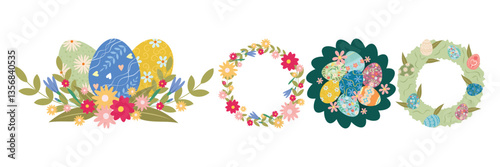 Cute Easter Illustrations with Eggs, Cakes, Flowers or Animals, and Decorations