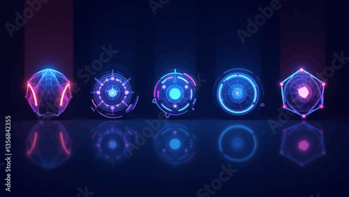 Futuristic Orb Array:  A captivating visual showcase of interconnected glowing spheres, set against a sleek, dark backdrop that accentuate their vibrant and futuristic essence.