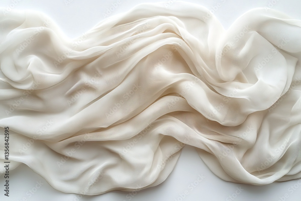 Fototapeta premium Soft cream fabric draped elegantly on a smooth surface showcasing delicate texture and flowing lines