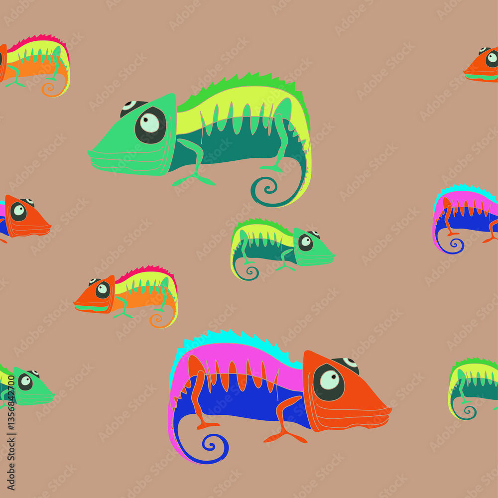 custom made wallpaper toronto digitalHorizontal pattern colored hameleons. Hand drawn.