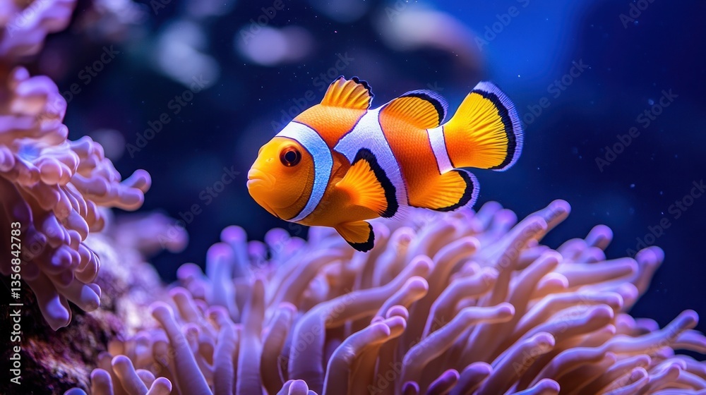 Vibrant orange and white fish in a coral reef aquarium Vibrant orange and white fish in a coral reef aquarium