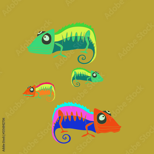 Wallpaper Mural Ornament colored hameleons. Hand drawn. Torontodigital.ca