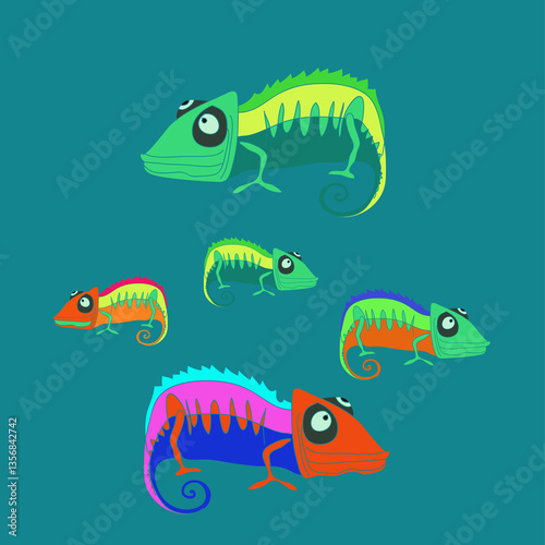 Wallpaper Mural Design colored hameleons. Hand drawn. Torontodigital.ca