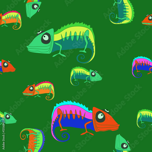 Wallpaper Mural Seamless doodle colored hameleons. Hand drawn. Torontodigital.ca