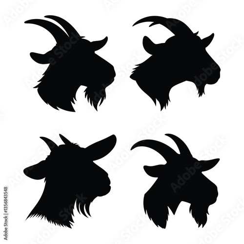 Goat head front side view silhouette vector art style illustration drawing logo design inspiration